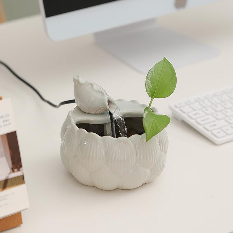 Andady Ceramic Tabletop Fountain Waterfall Feature for Indoor and Outdoor Table Desk Office Patio (White A152) - Image 1